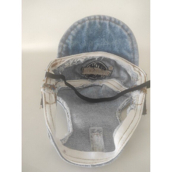 Vintage Y2K Harley Davidson DOG Pet Hat Size Medium Blue Denim Embroidered - Picture 3 of 5